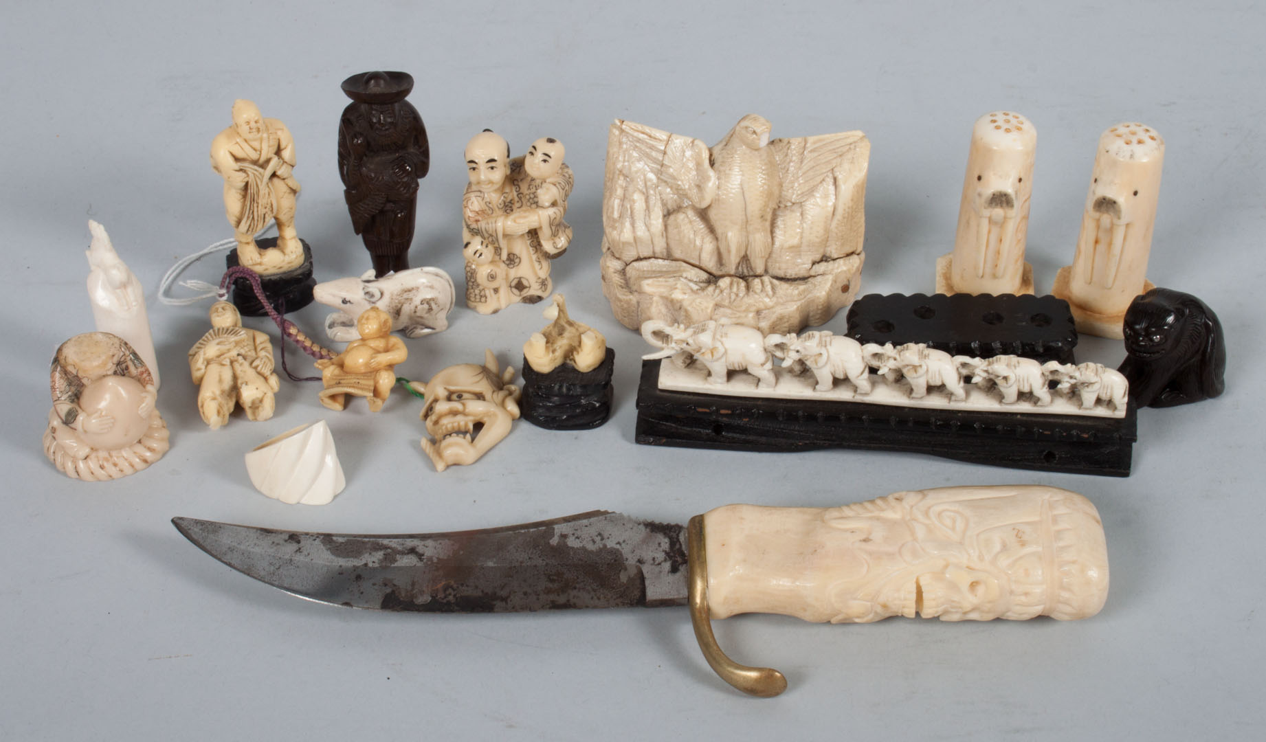 Appraisal: Assorted carved ivory bone and wood articles including oriental and