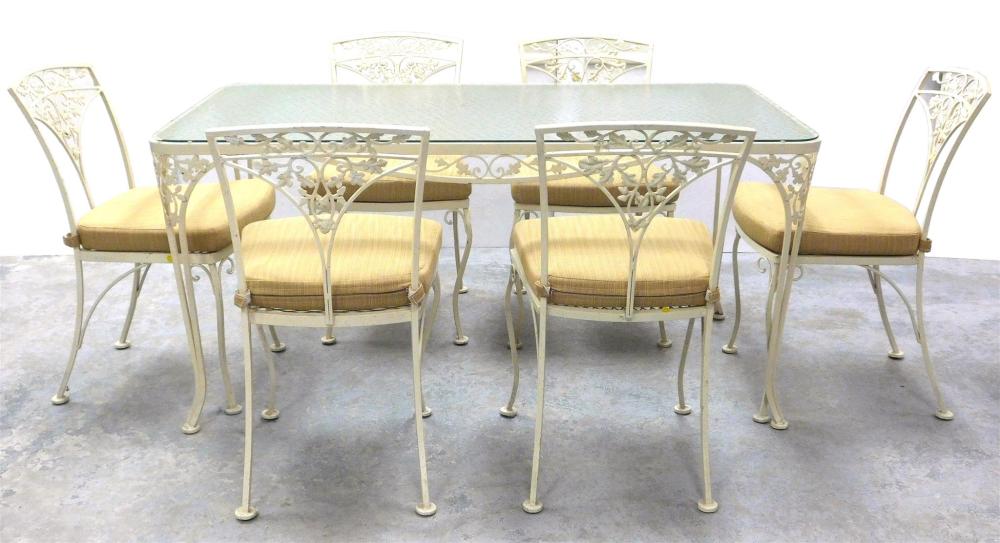 Appraisal: Woodard metal patio dining suite seven pieces painted cream finish