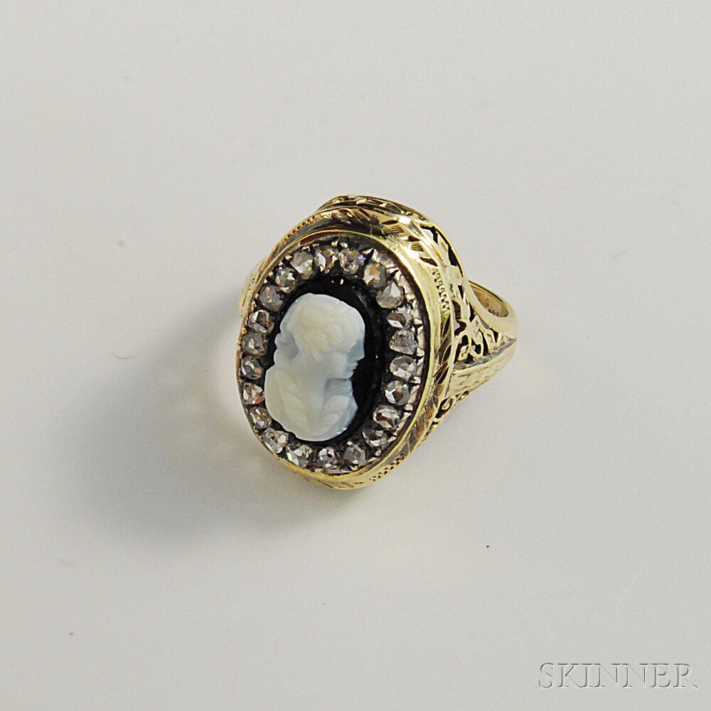 Appraisal: kt Gold Cameo and Rose-cut Diamond Ring the carved portrait