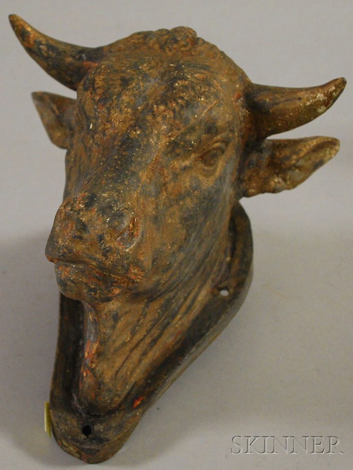 Appraisal: Molded Zinc Cattle Head Butcher's Wall-mount Trade Sign traces of