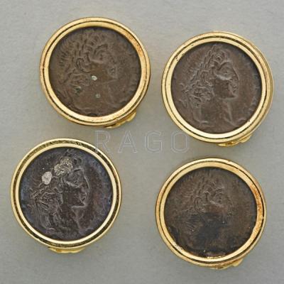 Appraisal: FOUR GOLD BUTTON COVERS Four k gold button covers with