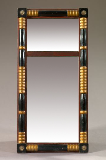 Appraisal: American Centennial Stained Poplar Parcel-Ebonized and Parcel-Gilt Wooden Looking Glass