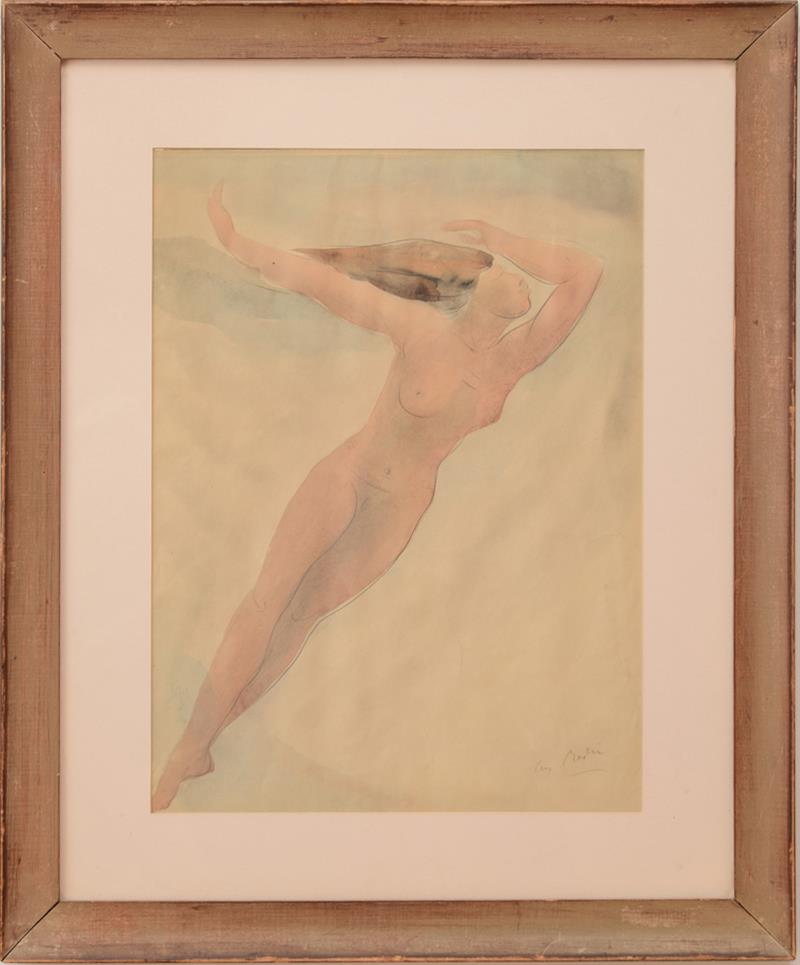 Appraisal: Attributed to Auguste Rodin - Figure Pencil and watercolor on