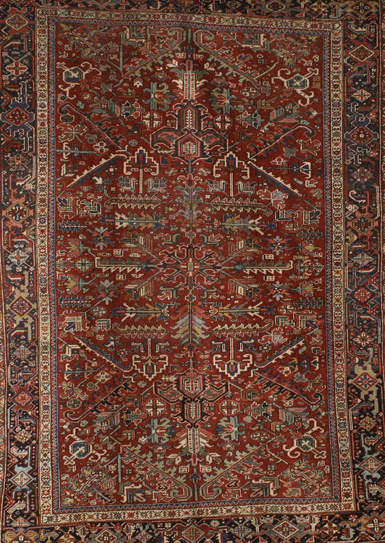 Appraisal: Heriz Rug Second Quarter th Century Red ground with herati