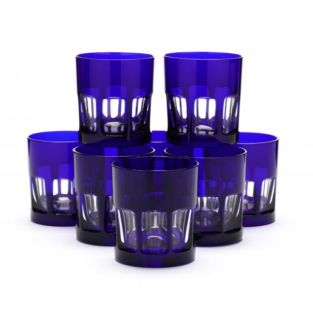 Appraisal: AJKA EIGHT NICOLE COBALT OLD FASHIONED GLASSES Cristal de Paris