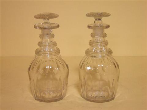 Appraisal: PAIR OF GEORGE III STYLE GLASS DECANTERS Late th century