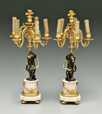 Appraisal: Pair Empire style bronze candelabra each with five sockets above