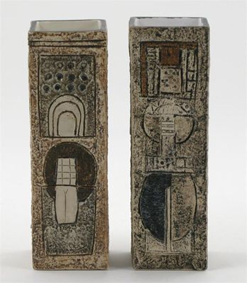 Appraisal: A pair of Troika Pottery Rectangular vases cast in low