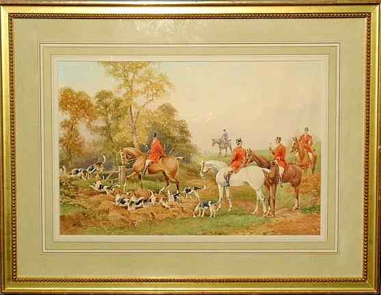 Appraisal: Murray Henry UK fl - pair of foxhunting watercolor paintings