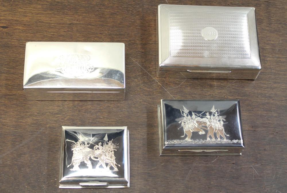 Appraisal: FOUR STERLING SILVER BOXES each of rectangular form with wood