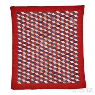 Appraisal: Hand-stitched Baby Block Pattern Quilt America c the red white