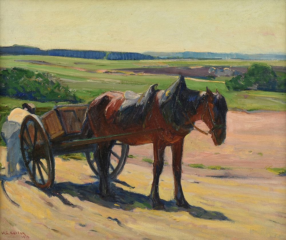 Appraisal: HENRY GEORGE KELLER American - A PAINTING Horse Cart in