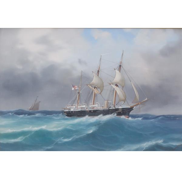 Appraisal: A Simoni th Century watercolor on paperWatercolor features a three-masted