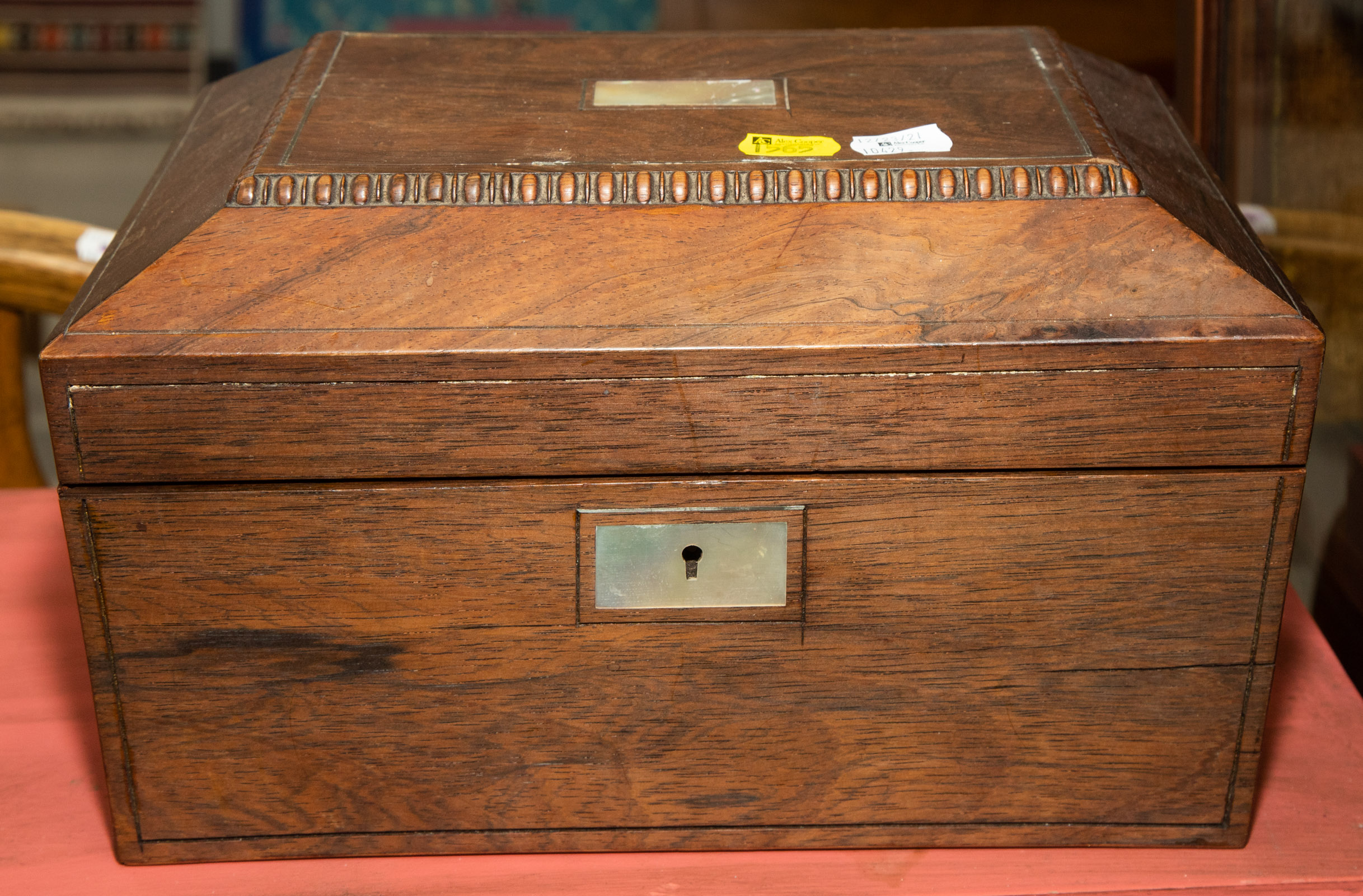 Appraisal: EARLY VICTORIAN ROSEWOOD SEWING BOX English mid th century approximately