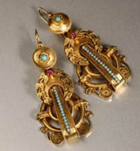 Appraisal: Pair Victorian blue stone and ruby ear pendants Pair Victorian