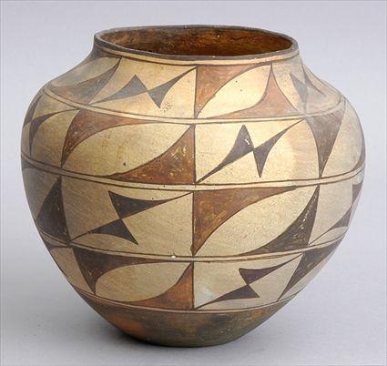 Appraisal: ACOMA POT The spherical bowl with raised rim with brown-on-white