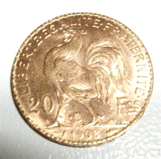 Appraisal: Gold French franc coin