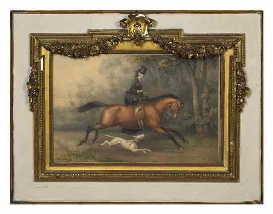 Appraisal: P Achets th century Side Saddle watercolor signed P Achets