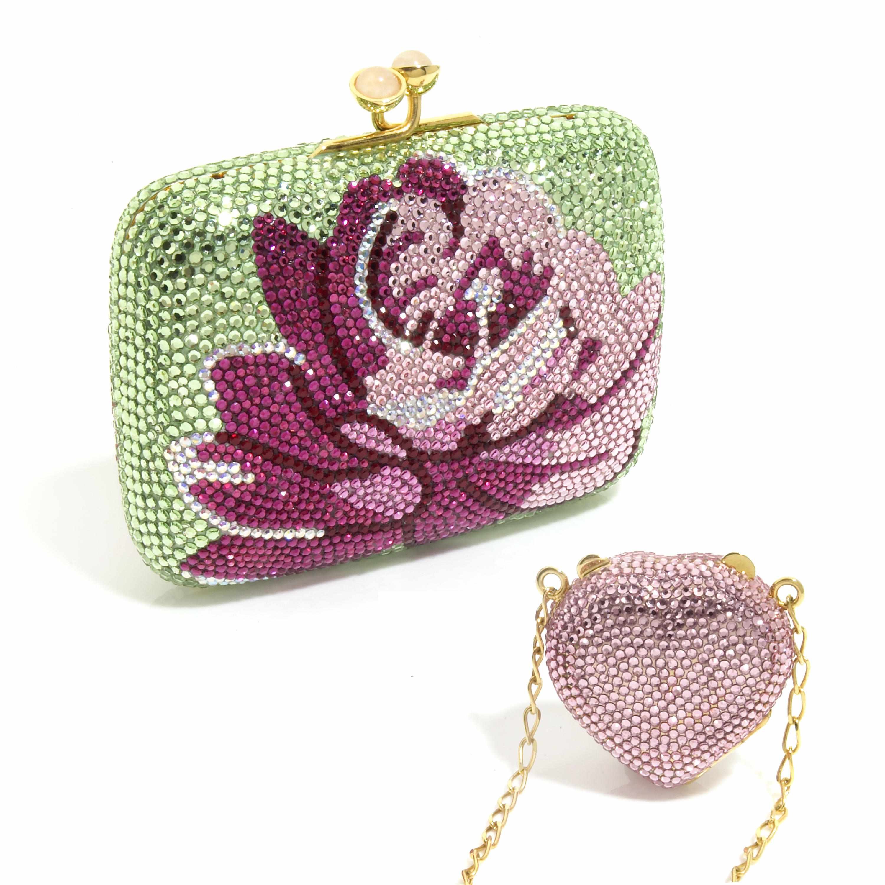 Appraisal: A green crystal purse with a pink and red flower