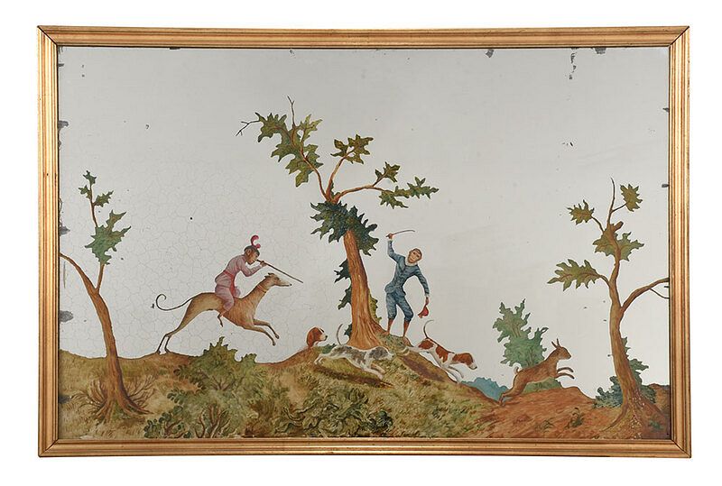 Appraisal: Reverse Painted Mirror of Monkeys and Dogs probably Continental th