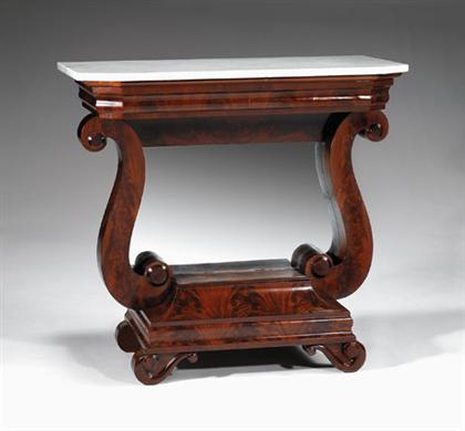 Appraisal: Classical mahogany marble-top pier table bears label of t p