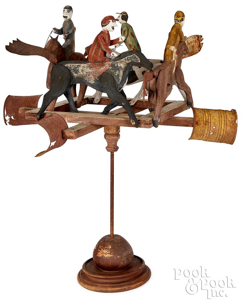 Appraisal: Carved and painted wood horse race weathervane Carved and polychrome