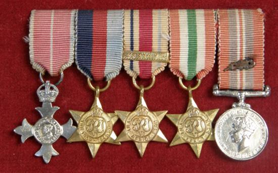 Appraisal: Five miniature medals MBE - Africa and Italy Stars and