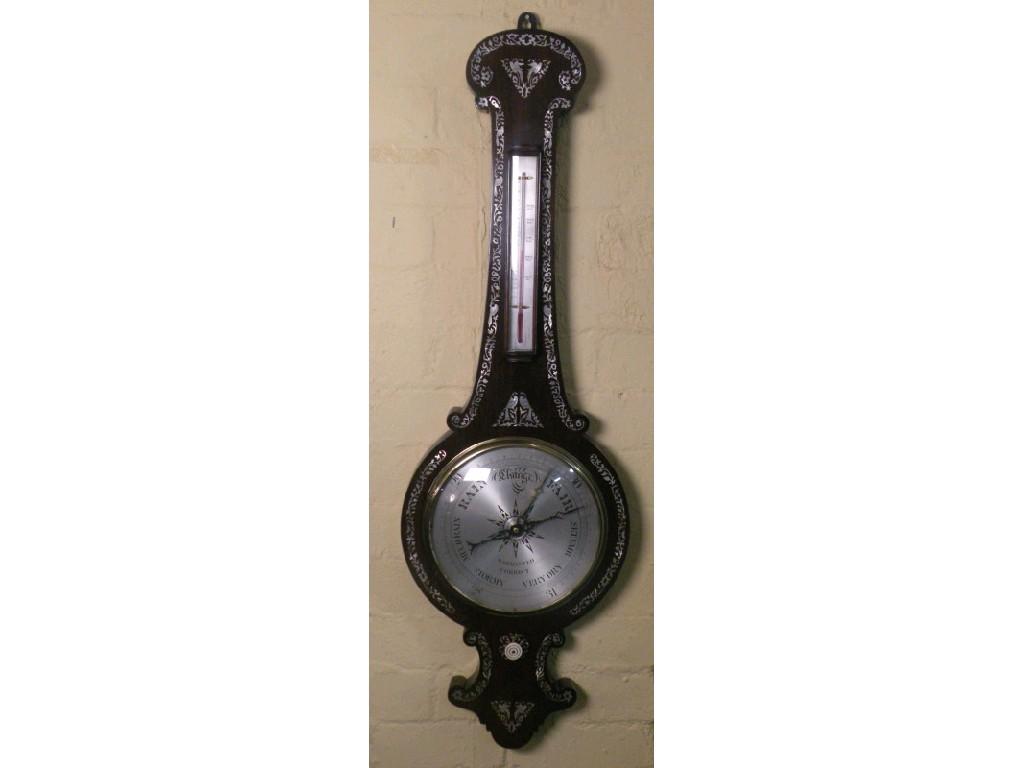 Appraisal: A late thC rosewood mother of pearl inlaid wheel barometer