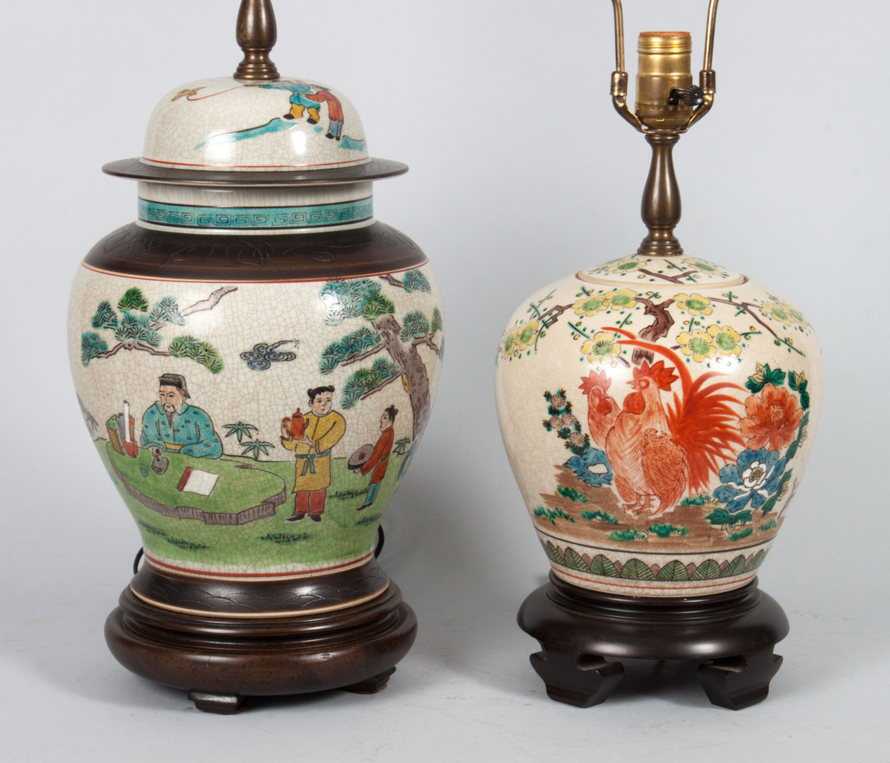 Appraisal: Two Chinese Export style lamps contemporary Famille Verte jar and