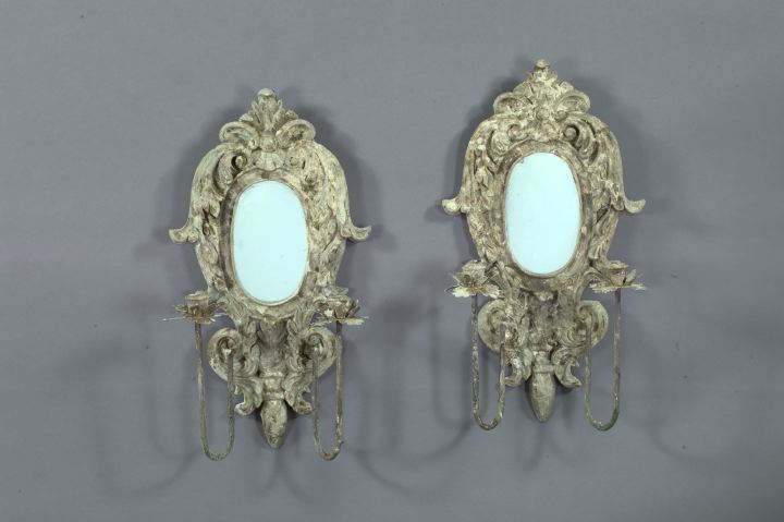 Appraisal: Large Pair of French Plaster and Wrought-Iron Two-Light Girandole Appliques