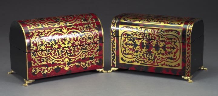 Appraisal: Large Gilt-Brass-Mounted Crimson Boulle Casket with domed lid in the