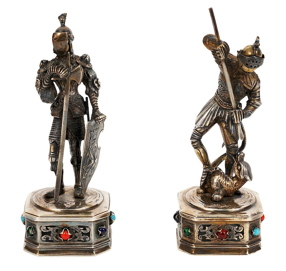 Appraisal: Pr German Sterling Silver Knights Pair of German sterling silver