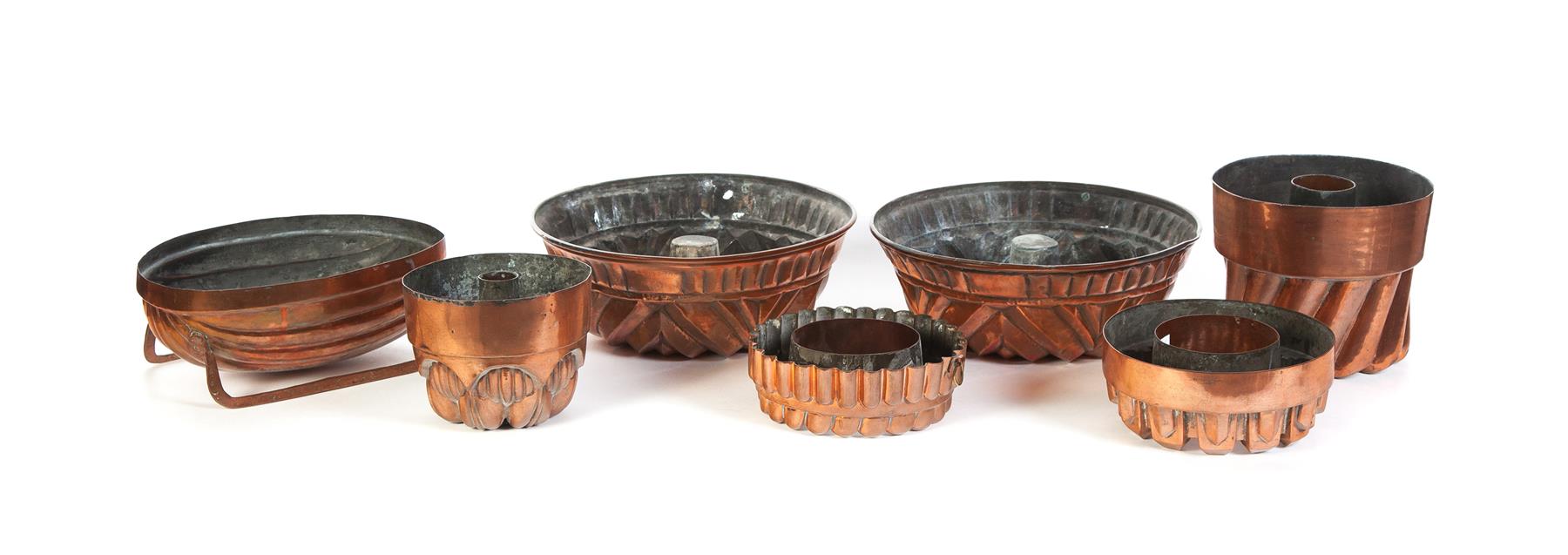 Appraisal: SEVEN COPPER FOOD MOLDS WITH TINNED LINERS European th century