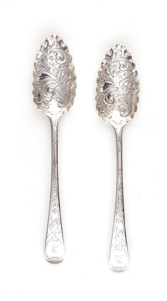 Appraisal: Pair George III sterling berry spoons Thomas Wallis II London