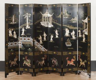 Appraisal: Chinese six-part Coromandel folding screen with mother of pearl appliqu