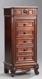 Appraisal: French Empire Style Carved Rosewood Marble Top Nig French Empire