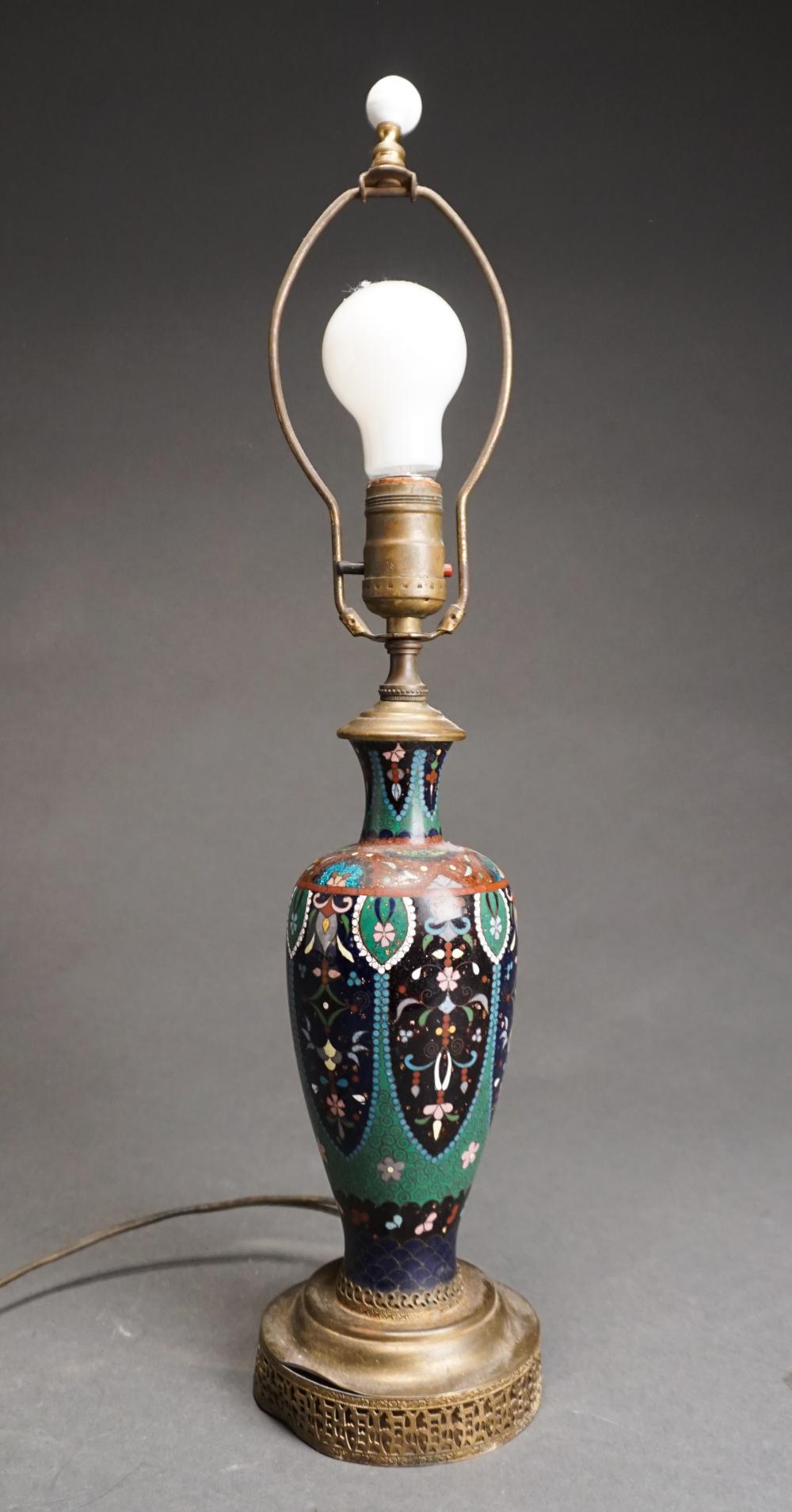 Appraisal: JAPANESE CLOISONNE ENAMEL VASE MOUNTED AS LAMP H IN CM