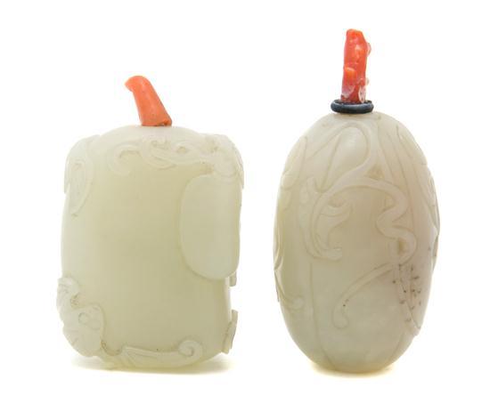 Appraisal: Group of Two Jade Snuff Bottles both of melon form