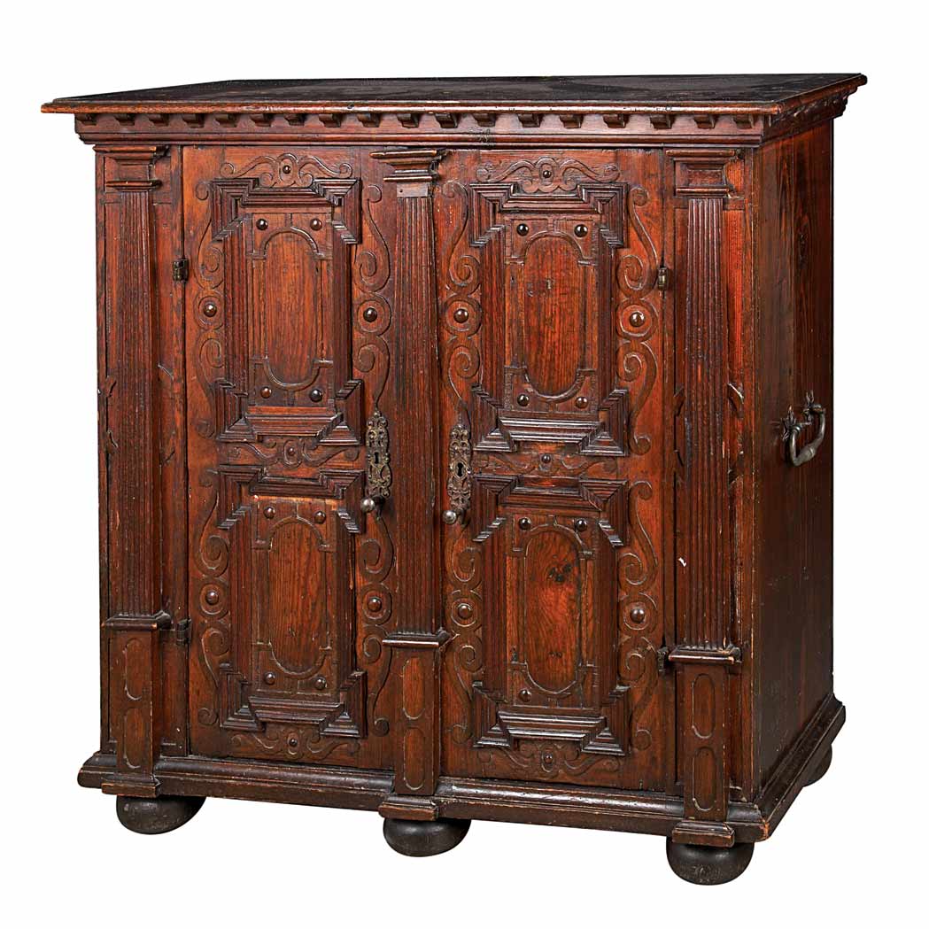 Appraisal: Continental Baroque Oak and Pine Side Cabinet th Century The