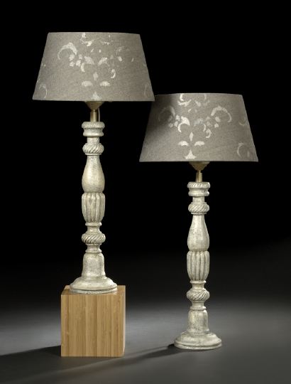 Appraisal: Pair of Italian Polychromed Table Lamps the standards of reeded