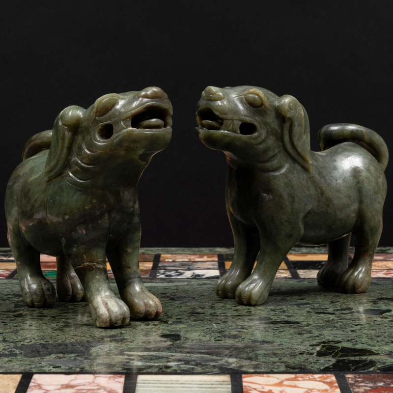 Appraisal: Two Similar Chinese Hardstone Models of Puppies x x in