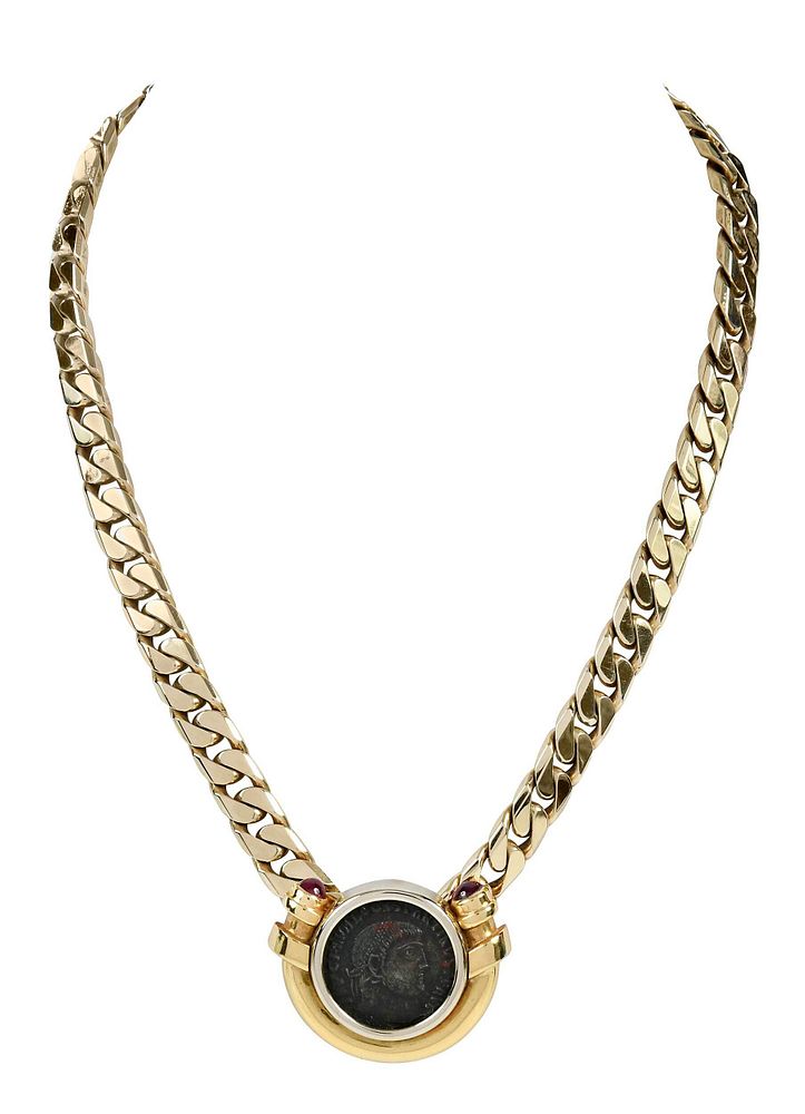 Appraisal: Orlanda Olsen Gold Necklace with Coin removable pendant with one