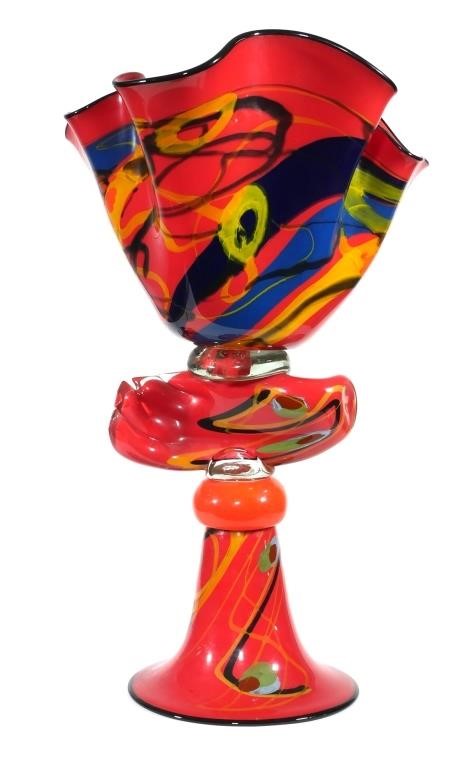 Appraisal: Monumental Murano art glass vase in reds blues and yellows