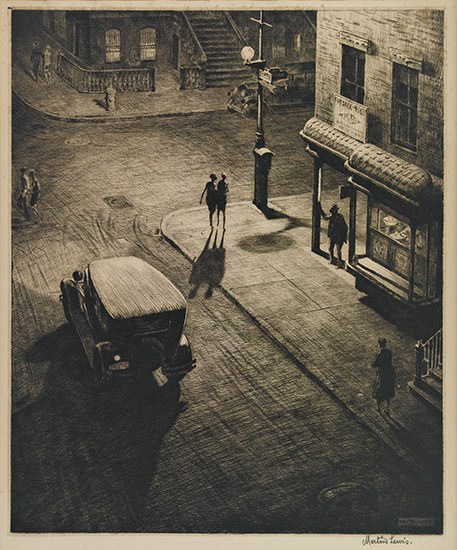 Appraisal: MARTIN LEWIS Relics Speakeasy Corner Drypoint x mm x inches