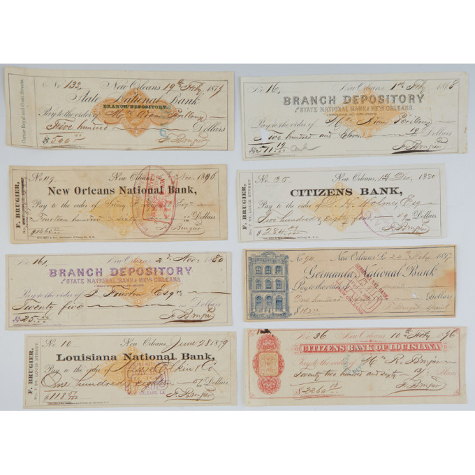 Appraisal: Group of Eight Old New Orleans Checks th c consisting