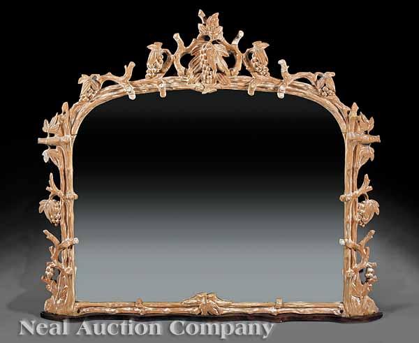 Appraisal: An Irish Carved and Limed Pine Overmantel Mirror mid- th