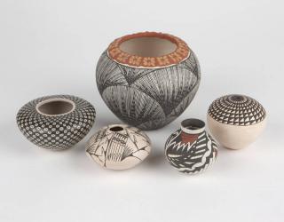 Appraisal: A group of five Acoma Mata Ortiz pottery vessels th