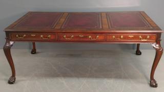 Appraisal: Library desk Chippendale style three drawer library desk with ball