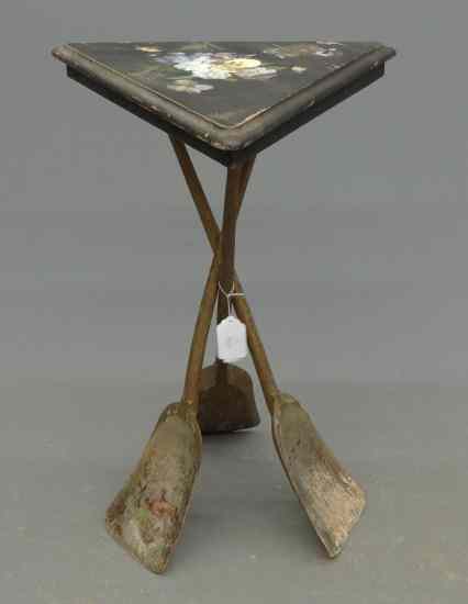 Appraisal: th c painted folk art stand with tri shovel base