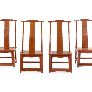 Appraisal: Four Chinese Hardwood Dining Chairs Dengguayi curving toprail of each